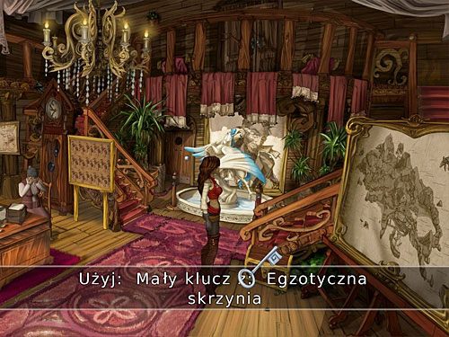 Spróbuj więc ową egzotyczna skrzynię (stojącą po prawej) otworzyć posiadanym małym kluczykiem - Zaginiony klucz - 4 - Mroczne niebezpieczeństwo - Kapitan Morgane i legenda Złotego Żółwia - poradnik do gry
