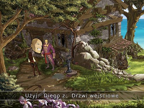 Znalazłszy się pod drzwiami wejściowymi do domu Castillo, kliknij na nich ikonką symbolizującą Diego - Prezent ślubny (1) - 5 - Ocalić Elizabeth - Kapitan Morgane i legenda Złotego Żółwia - poradnik do gry