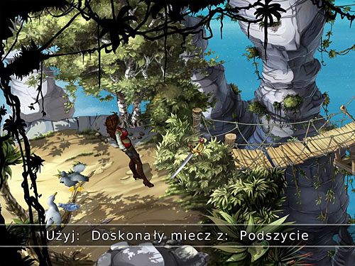 Znalazłszy się na kolejnej skalnej kolumnie, zwróć uwagę na gęste krzaki (podszycie) zagradzające wejście na drugi most - Rozpal ognisko - 6 - Wyspa Tannera - Kapitan Morgane i legenda Złotego Żółwia - poradnik do gry