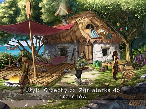 Teraz wsadź orzechy do zgniatarki i podstaw pod nią lampę, bo czym zadziałaj urządzeniem (ikonka dłoni) - Zapadnia - 6 - Wyspa Tannera - Kapitan Morgane i legenda Złotego Żółwia - poradnik do gry