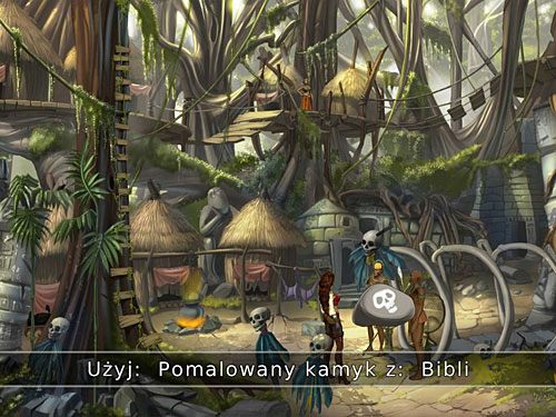 Po drabinie (po lewej) zejdź na niższy poziom wioski i pokaż kamyk jednemu ze strażników stojących przed świątynią - Klątwa Bajariego - 7 - Odnaleźć przyjaciela - Kapitan Morgane i legenda Złotego Żółwia - poradnik do gry