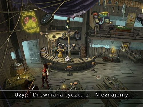 Teraz musisz dopasować ją do szpadla - w tym celu udaj się do karczmy i zagadnij strugającego coś zawzięcie nieznajomego - Sprawiedliwość (2) - 8 - Francuska dzielnica - Kapitan Morgane i legenda Złotego Żółwia - poradnik do gry