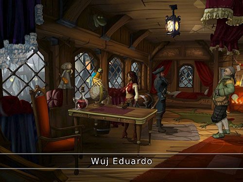 Ponieważ Diego powstrzymał ptaka przed zdradzeniem współrzędnych Wyspy Żółwi przy niepowołanych osobach, znalazłszy się na statku, podaj siedzącemu na globusie Wujowi prawidłowe hasło (Carmine) raz jeszcze - Wuj Eduardo (3) - 8 - Francuska dzielnica - Kapitan Morgane i legenda Złotego Żółwia - poradnik do gry