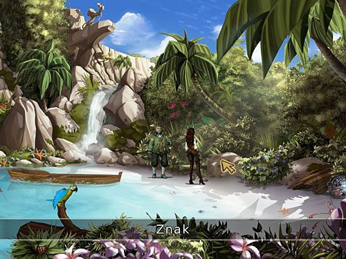 Zwróć uwagę na znak na wielkim kamieniu po prawej, najprawdopodobniej wskazujący jakąś ścieżkę - Ścieżka przez dżunglę - 9 - Wyspa Żółwi - Kapitan Morgane i legenda Złotego Żółwia - poradnik do gry