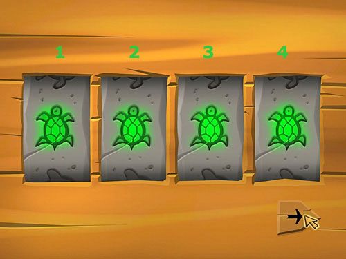 A zatem najpierw ustaw obrazek żółwia (klikając tyle razy, aż się on pojawi) w trzecim okienku, następnie w czwartym, potem w drugim i na koniec w pierwszym - Jajo Wielkiego Ducha - 10 - Jajo Wielkiego Ducha - Kapitan Morgane i legenda Złotego Żółwia - poradnik do gry