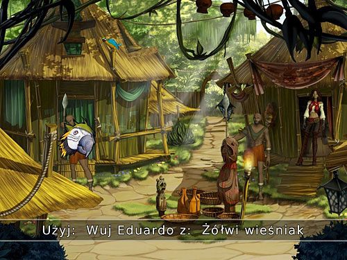 By rozwiązać ten problem, przywołaj gwizdkiem Wuja Eduardo (w ekwipunku kliknij gwizdkiem na jego wizerunku) - Nagły wypadek - 10 - Jajo Wielkiego Ducha - Kapitan Morgane i legenda Złotego Żółwia - poradnik do gry