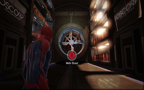 Po drugiej stronie znajdziesz pomieszczeni z dużą turbiną - 01 - Oscorp Is Your Friend - Opis przejścia - Niesamowity Spider-Man - poradnik do gry