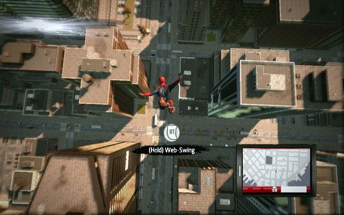 Na samym początku, zanim Peter uderzy o ziemię, wciśnij i przytrzymaj RT - 01 - Oscorp Is Your Friend - Opis przejścia - Niesamowity Spider-Man - poradnik do gry