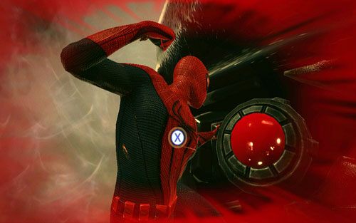 Wyceluj go w oczy, a następnie szybko wciskaj X, żeby atakować - 01 - Oscorp Is Your Friend - Opis przejścia - Niesamowity Spider-Man - poradnik do gry