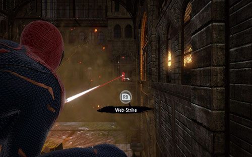 Gdy zginie, w podobny sposób zajmij się wrogiem po drugiej stronie placu - 02 - Escape Impossible - Opis przejścia - Niesamowity Spider-Man - poradnik do gry