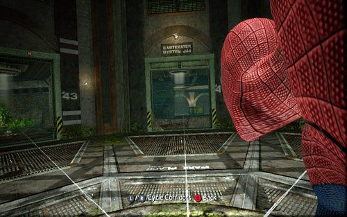 Musisz teraz obracać kamerę, kierując ją na kolejne tunele - 04 - The Thrill of the Hunt - kanały - Opis przejścia - Niesamowity Spider-Man - poradnik do gry
