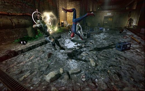 Za ścianą z prawej zaatakuje cię trójka mutantów - 04 - The Thrill of the Hunt - kanały - Opis przejścia - Niesamowity Spider-Man - poradnik do gry