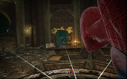 Prowadzi do niego dziura w murze z fragmentem graffiti - 04 - The Thrill of the Hunt - zmutowana bestia - Opis przejścia - Niesamowity Spider-Man - poradnik do gry