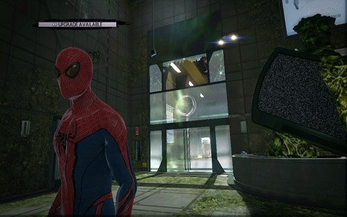 Jak pomieszczenie będzie czyste, przejdź przez dziurę w szybie z lewej strony - 06 - Smythe Strikes Back - komputery i roboty - Opis przejścia - Niesamowity Spider-Man - poradnik do gry