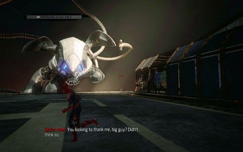 Będąc na dachu wieżowca, musisz unikać wystrzeliwanych w twoją stronę macek - 06 - Smythe Strikes Back - lasery i promienie - Opis przejścia - Niesamowity Spider-Man - poradnik do gry