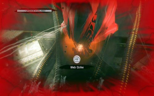 Tak jak poprzednio cały czas atakuj wroga pajęczyną, a następnie wykonuj pojawiające się na ekranie polecenia - 06 - Smythe Strikes Back - lasery i promienie - Opis przejścia - Niesamowity Spider-Man - poradnik do gry