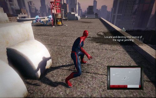 Na miejscu znajdziesz grupkę robotów - 06 - Smythe Strikes Back - lasery i promienie - Opis przejścia - Niesamowity Spider-Man - poradnik do gry