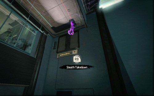 Na samym początku przy pomocy ataków z ukrycia pozbądź się stojących na podwyższeniu strzelców - 07 - Spidey to the Rescue - generatory - Opis przejścia - Niesamowity Spider-Man - poradnik do gry