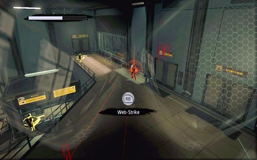 Gdy strażnicy na górze zostaną obezwładnieni, ich towarzysze na dole nie powinni sprawić większych kłopotów - 07 - Spidey to the Rescue - generatory - Opis przejścia - Niesamowity Spider-Man - poradnik do gry