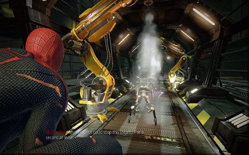 Udaj się tam i przejdź na drugi koniec, blokując gorącą parę przy pomocy pajęczyny - 10 - Spider-Man No More! - doktor Connors - Opis przejścia - Niesamowity Spider-Man - poradnik do gry