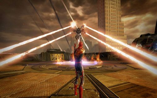 Tym razem biegaj dookoła Smyth'a strzelając do niego z pajęczyny i unikając wystrzeliwanych laserów - 11 - If This Be My Destiny - Opis przejścia - Niesamowity Spider-Man - poradnik do gry