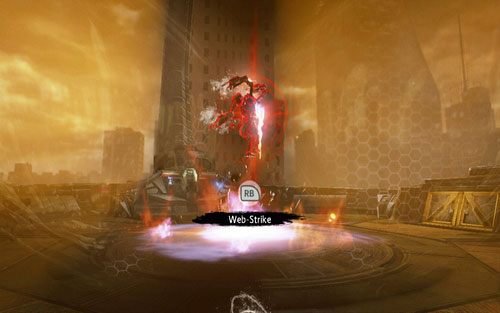 Gdy przeciwnik zacznie mrugać na czerwono, skorzystać z Web Rusha i zniszcz jedno z jego ramion - 11 - If This Be My Destiny - Opis przejścia - Niesamowity Spider-Man - poradnik do gry
