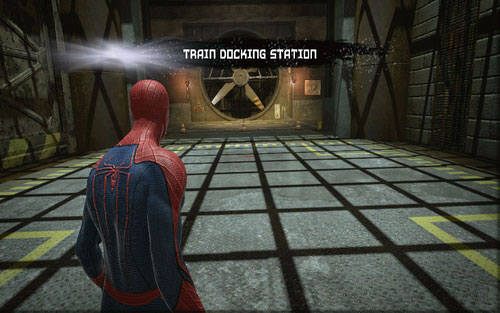 Gdy zejdziesz do podziemi, zatrzymaj obracającą się niedaleko turbinę i przejdź na drugą stronę - 1 - Train Docking Station - Misje dodatkowe - Niesamowity Spider-Man - poradnik do gry