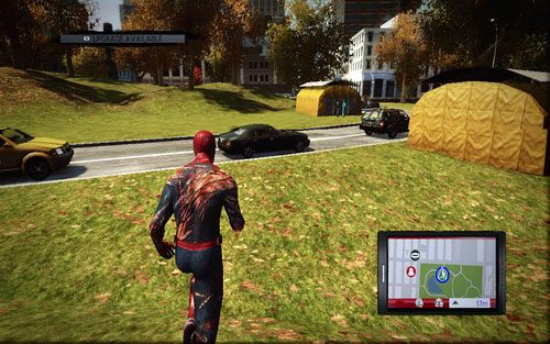 Na północ od fontanny (po drugiej stronie ulicy) znajdziesz parę ściskających się mężczyzn - Photo Articles - Zadania poboczne - Niesamowity Spider-Man - poradnik do gry