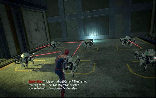 Po tym jak szalony doktor poda ci swoje lekarstwo, trafisz do pomieszczenia ze stojącymi w miejscu robotami - 10 - Spider-Man No More! - Nagrania, Magazyny - Znajdźki - Niesamowity Spider-Man - poradnik do gry