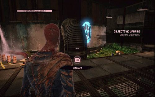 W pomieszczeniu z pokrętłem regulującym poziom wody odwróć się w prawo - 12 - Where Crawls the Lizard? - Znajdźki - Niesamowity Spider-Man - poradnik do gry