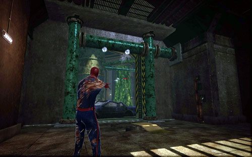 Na końcu zobaczysz dwa obłoki pary, które musisz zablokować pajęczyną - Water Treatment Facility - Znajdźki - Niesamowity Spider-Man - poradnik do gry