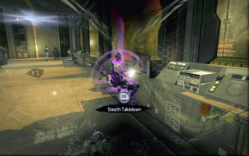 Twoim kolejnym celem powinien być mężczyzna stojący na dole z lewej - 03 - In the Shadow of Evils Past - tablet Connorsa - Opis przejścia - Niesamowity Spider-Man - poradnik do gry