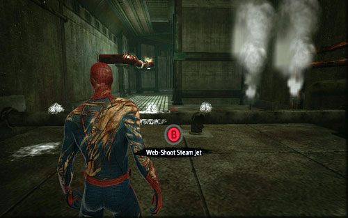 Gdy to zrobisz, idź dalej pobliskim korytarzem, blokując wydobywająca się parę - 3 - Water Treatment Facility - Misje dodatkowe - Niesamowity Spider-Man - poradnik do gry