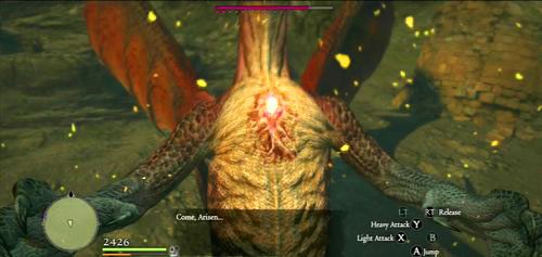 Utrzymywanie się na klatce piersiowej bestii jest ogólnie dobrym pomysłem w drugiej części walki - smok będzie często stawał na dwóch łapach, aby użyć potężnego ataku obszarowego - Dragon (Grigori) | Akt 6 (ZG) w Dragons Dogma - Dragons Dogma - poradnik do gry