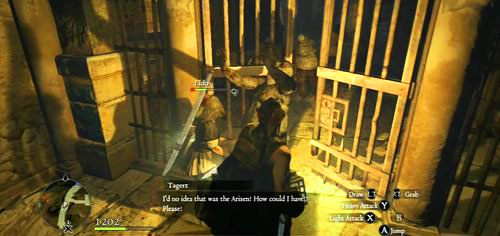 Biegniemy korytarzem do rozwidlenia i otwieramy kratę (wcześniej była zamknięta, ale teraz mamy klucz) - Rise of the Fallen | Akt 2 (ZP) w Dragons Dogma - Dragons Dogma - poradnik do gry