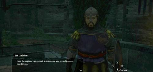 Przed wejściem do zamku zatrzyma nas Ser Gabrian i poprosi o oddanie mu listu, tłumacząc, że Fedel działa w swoim własnym interesie - The Conspirators | Akt 2 (ZP) w Dragons Dogma - Dragons Dogma - poradnik do gry