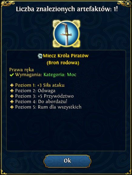 Cel naszej wędrówki - jedna z silniejszych broni rodowych w grze: Miecz Króla Piratów. - Król piratów; Meduza (3,5) | Misja 2 - Władca Morza Sztormów (ZG) - Might & Magic: Heroes VI - Pirates of the Savage Sea - poradnik do gry