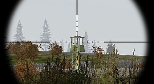Po przejściu na drugą stronę muru okalającego lotnisko zawsze sprawdzaj za pomocą urządzeń optycznych wszystkie okoliczne wieże wartownicze - DayZ: Lotnisko | Zdobywanie pierwszego ekwipunku - DayZ - poradnik do gry