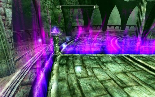 Musisz teraz tak przesuwać stojące dookoła czary, by zapłonął w nich fioletowy płomień - Awakening | Początek | The Elder Scrolls V Skyrim Dawnguard - The Elder Scrolls V: Skyrim - Dawnguard - poradnik do gry