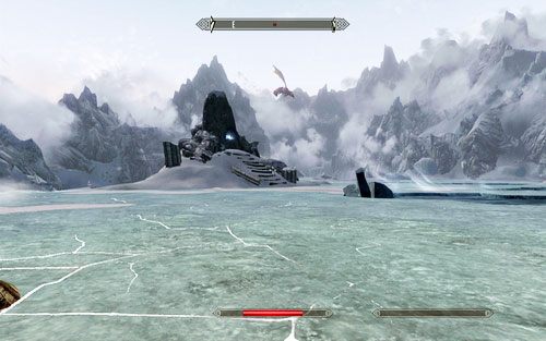 Po środku jeziora znajduje się również skała z wyrytymi runami smoków - Touching The Sky (1) | Ścieżka lorda wampirów | TES V Skyrim Dawnguard - The Elder Scrolls V: Skyrim - Dawnguard - poradnik do gry