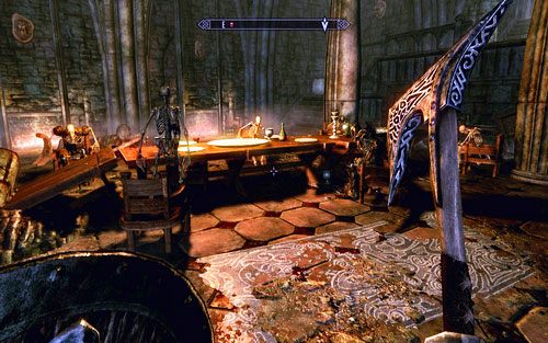 Korytarz zaprowadzi cie do sali biesiadnej, gdzie zostaniesz zaatakowany przez oddział szkieletów - Chasing Echoes | Ścieżka Dawnguarda | The Elder Scrolls V Skyrim Dawnguard - The Elder Scrolls V: Skyrim - Dawnguard - poradnik do gry