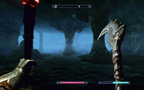 Na końcu czeka na ciebie duża pieczara wypełniona wodą, a w jej lewej części znajdziesz bladego elfa o imieniu Gelebor - Touching The Sky (1) | Ścieżka Dawnguarda | The Elder Scrolls V Skyrim Dawnguard - The Elder Scrolls V: Skyrim - Dawnguard - poradnik do gry