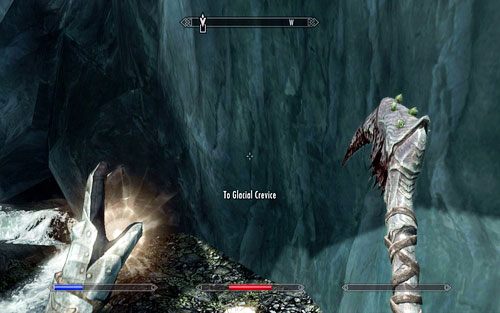 Na końcu znajdziesz kamienną ścieżkę, która zaprowadzi cie do jaskini Glacial Crevice - Touching The Sky (1) | Ścieżka Dawnguarda | The Elder Scrolls V Skyrim Dawnguard - The Elder Scrolls V: Skyrim - Dawnguard - poradnik do gry