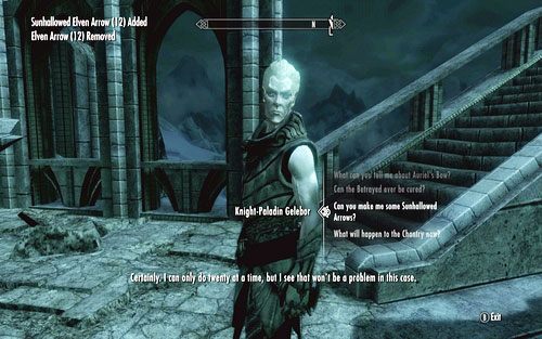 Aby stworzyć Sunhallowed Arrows, ponownie zagadaj do Gelebora - Touching The Sky (2) | Ścieżka Dawnguarda | The Elder Scrolls V Skyrim Dawnguard - The Elder Scrolls V: Skyrim - Dawnguard - poradnik do gry
