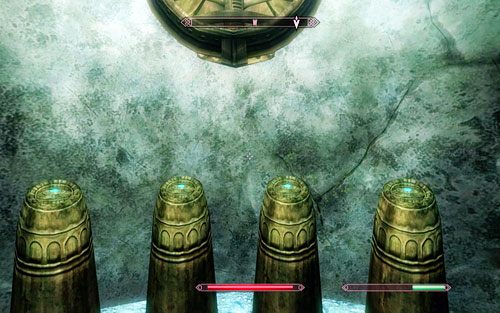 Kawałek dalej zobaczysz zamknięte drzwi oraz 4 dwemerskie przyciski - Lost to the Ages (2) | Wspólne zadania poboczne | TES V Skyrim Dawnguard - The Elder Scrolls V: Skyrim - Dawnguard - poradnik do gry