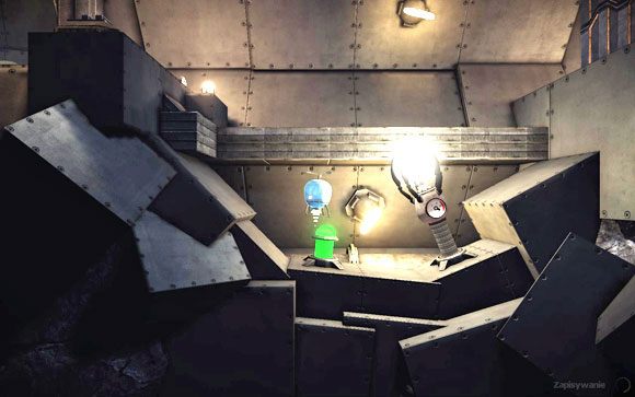 Tuż za wrotami znajdziesz świecącą kulę [#10] - aby ją uwolnić pociągnij za tłok - Podziemia | Unmechanical - Unmechanical - poradnik do gry