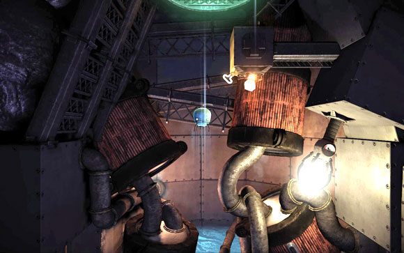 Po przejściu dalej natrafisz na dwa kolejne dwunastościany foremne, a także świecącą kulę, którą to musisz zdobyć - niestety aktualnie nie jesteś w stanie rozwiązać tej zagadki, musisz wpierw udać się dalej [#7] - MAPA - TUNEL 1 | Rozrusznik | Unmechanical - Unmechanical - poradnik do gry