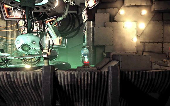 Gdy poziom wody opadnie, udaj się dalej - odblokowując drzwi przy pomocy tłoku - Kopalnia | Unmechanical - Unmechanical - poradnik do gry