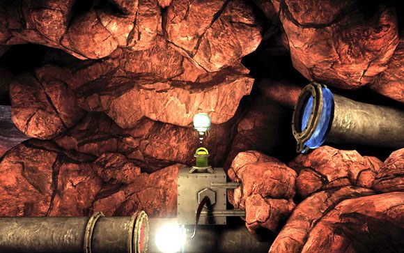 Kula powinna tam już na Ciebie czekać - przy pomocy tłoku przepuść ją dalej, otworzy się również drugi tunel, który zabierze Cię z powrotem do planszy Rozrusznik - Kopalnia | Unmechanical - Unmechanical - poradnik do gry