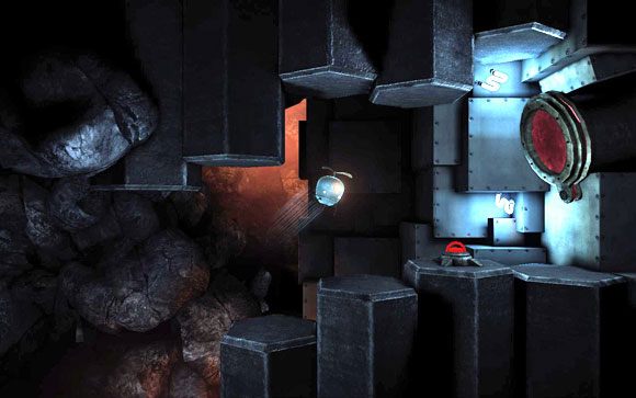 Powinny się otworzyć masywne wrota [#10], pozwalające Ci przedostać się do następnej planszy - raz jeszcze użyj tłoku, aby otworzyć sobie właz - Rozrusznik - kontynuacja - MAPA - TUNEL 3 | Rozrusznik -kontynuacja - Unmechanical - poradnik do gry